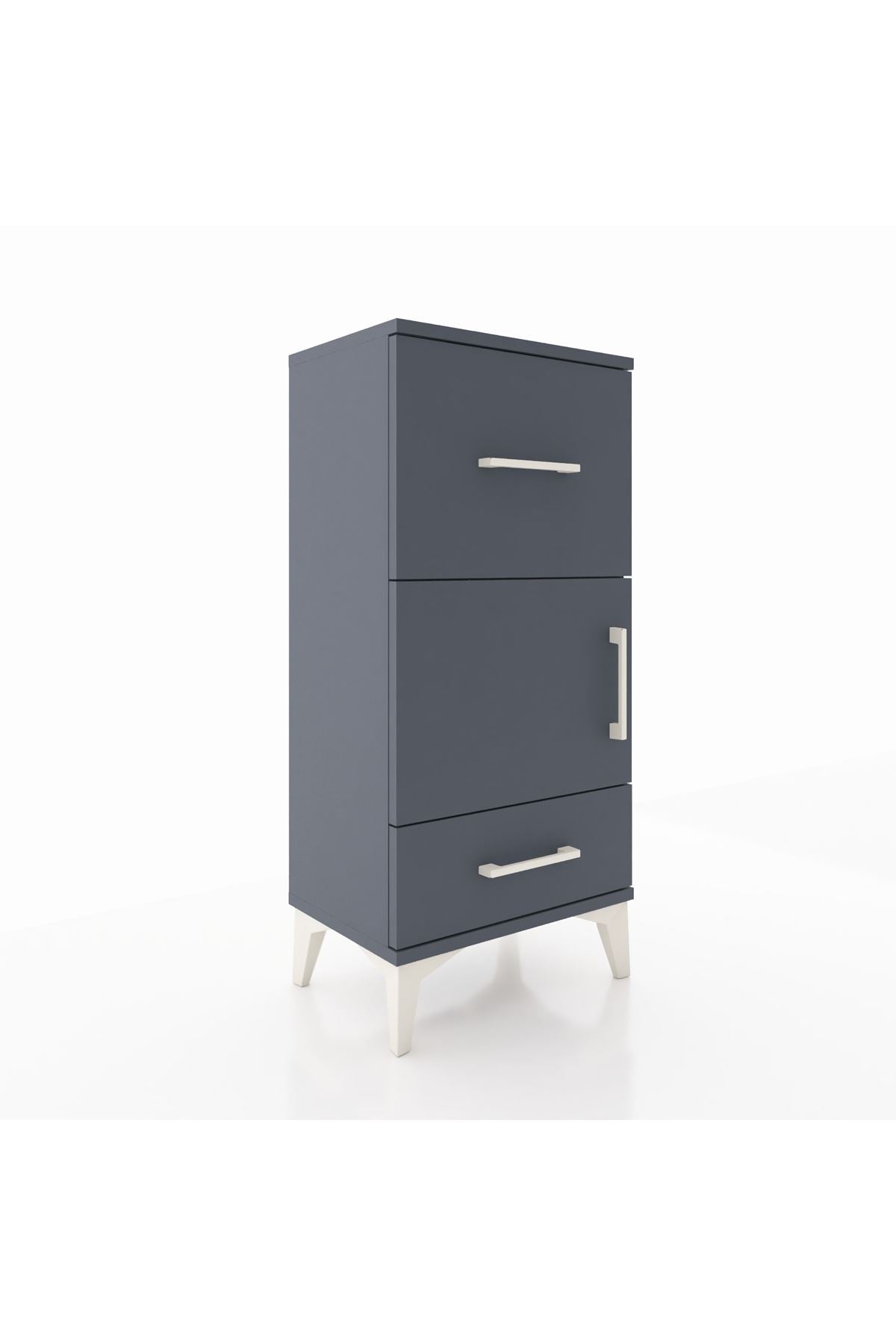 Arges Komodin Tek Raflı 2 Çekmeceli Tek Kapaklı 44x30x96 Antrasit-Antrasit