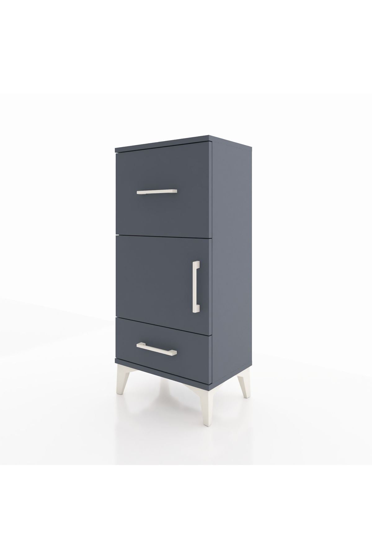 Arges Komodin Tek Raflı 2 Çekmeceli Tek Kapaklı 44x30x96 Antrasit-Antrasit