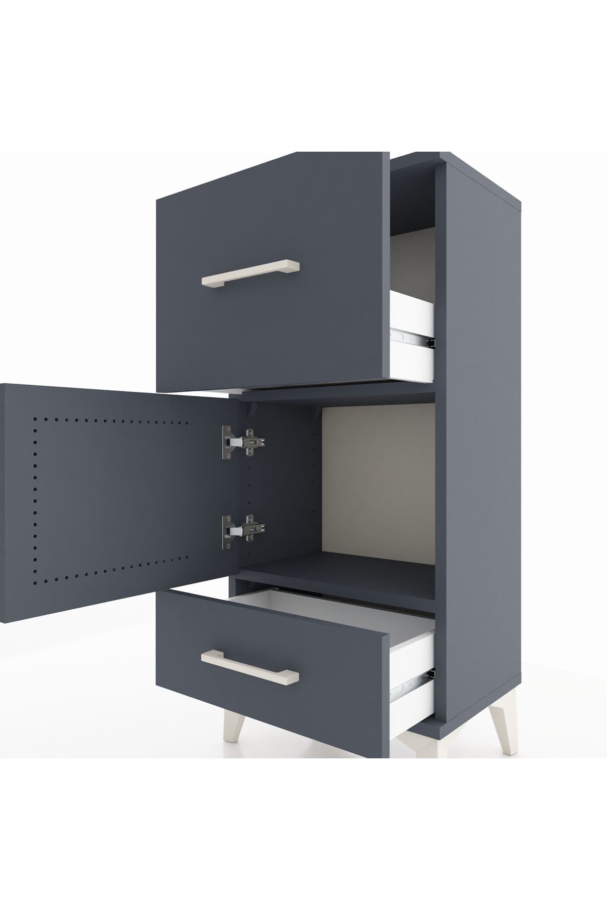 Arges Komodin Tek Raflı 2 Çekmeceli Tek Kapaklı 44x30x96 Antrasit-Antrasit