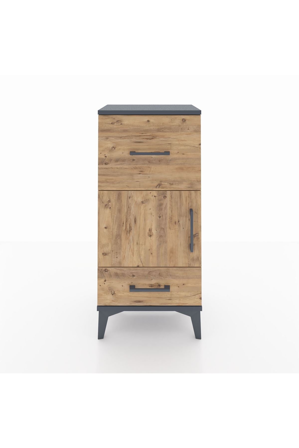 Arges Komodin Tek Raflı 2 Çekmeceli Tek Kapaklı 44x30x96 Antrasit-Çam