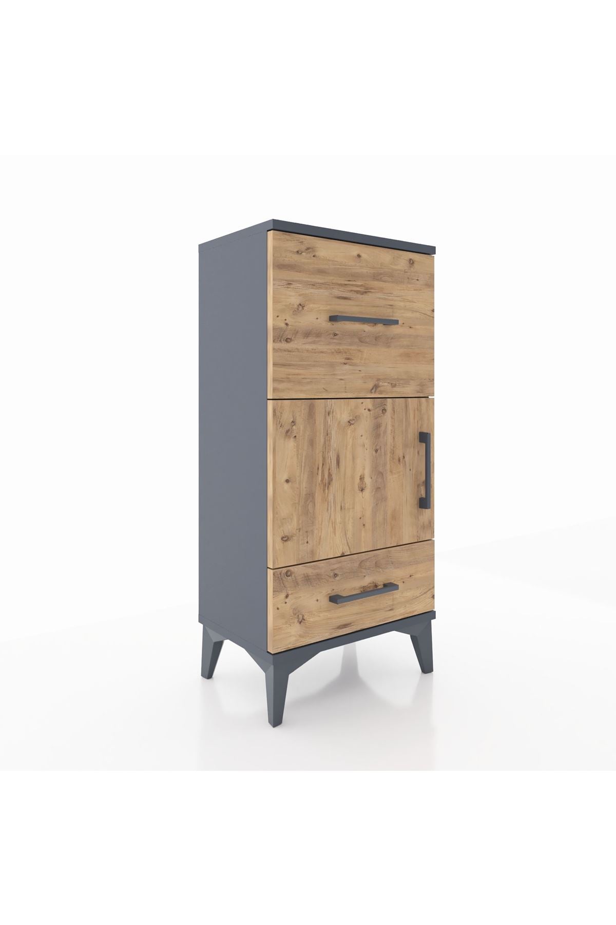 Arges Komodin Tek Raflı 2 Çekmeceli Tek Kapaklı 44x30x96 Antrasit-Çam