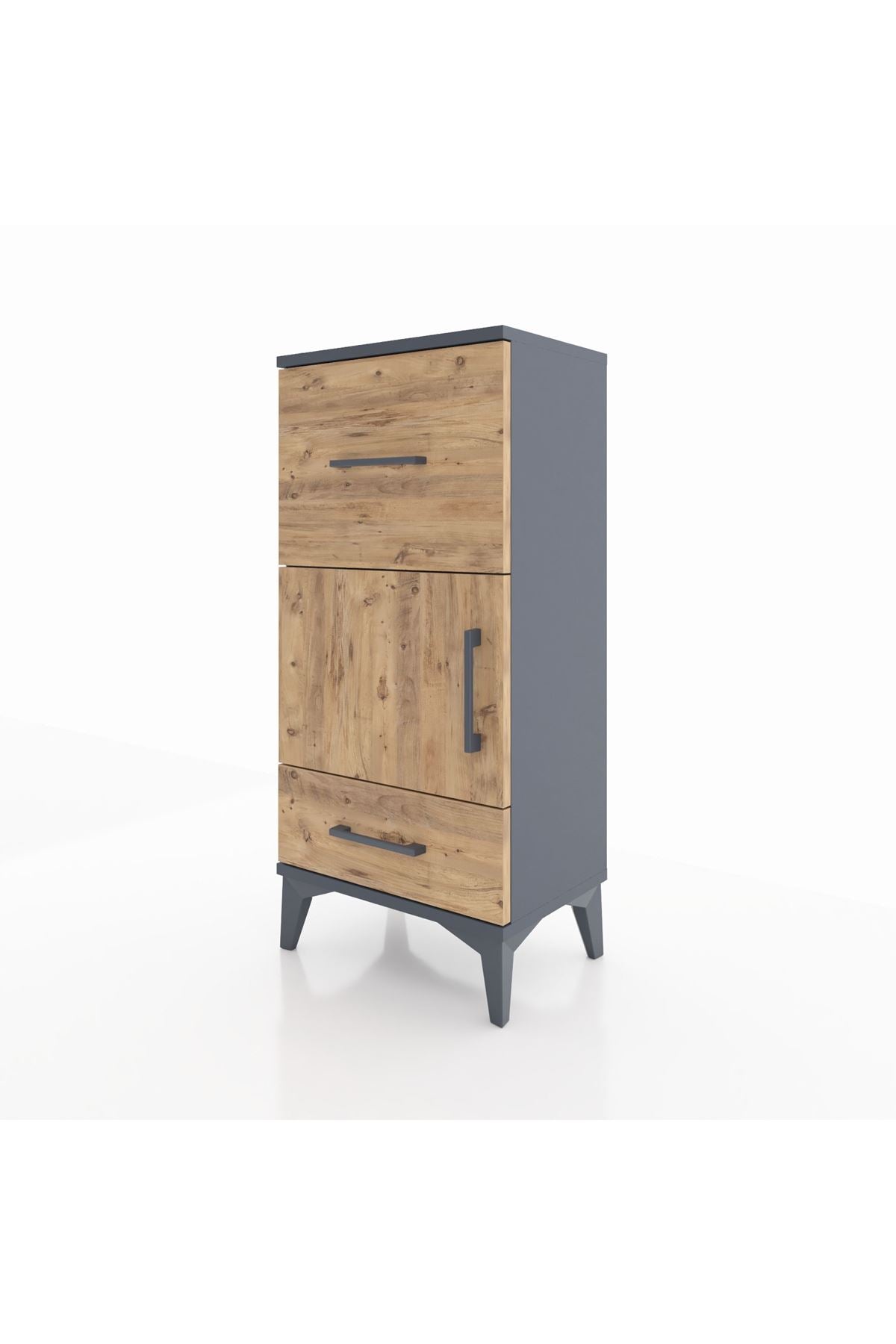 Arges Komodin Tek Raflı 2 Çekmeceli Tek Kapaklı 44x30x96 Antrasit-Çam