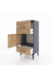 Arges Komodin Tek Raflı 2 Çekmeceli Tek Kapaklı 44x30x96 Antrasit-Çam