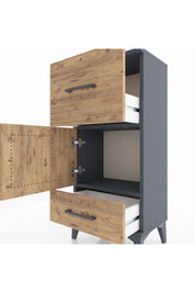 Arges Komodin Tek Raflı 2 Çekmeceli Tek Kapaklı 44x30x96 Antrasit-Çam