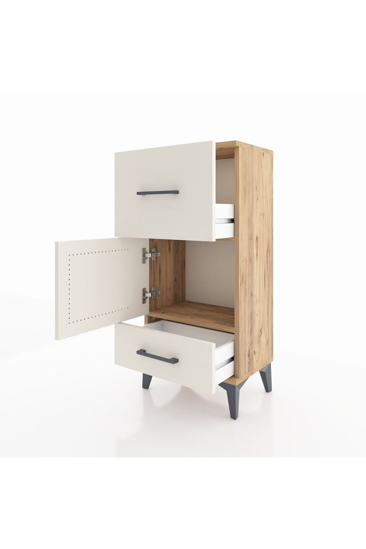 Arges Komodin Tek Raflı 2 Çekmeceli Tek Kapaklı 44x30x96 Çam-Aytaşı