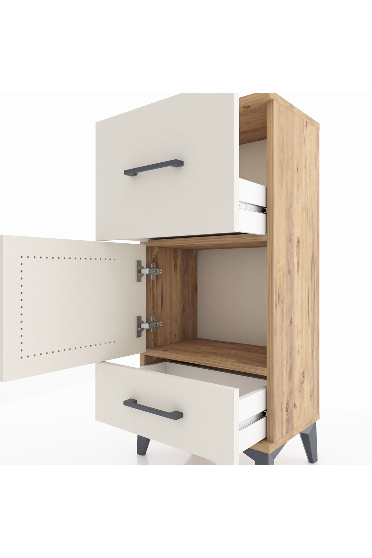 Arges Komodin Tek Raflı 2 Çekmeceli Tek Kapaklı 44x30x96 Çam-Aytaşı