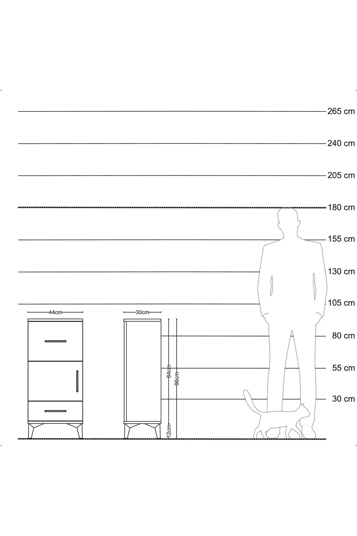 Arges Komodin Tek Raflı 2 Çekmeceli Tek Kapaklı 44x30x96 Çam-Aytaşı