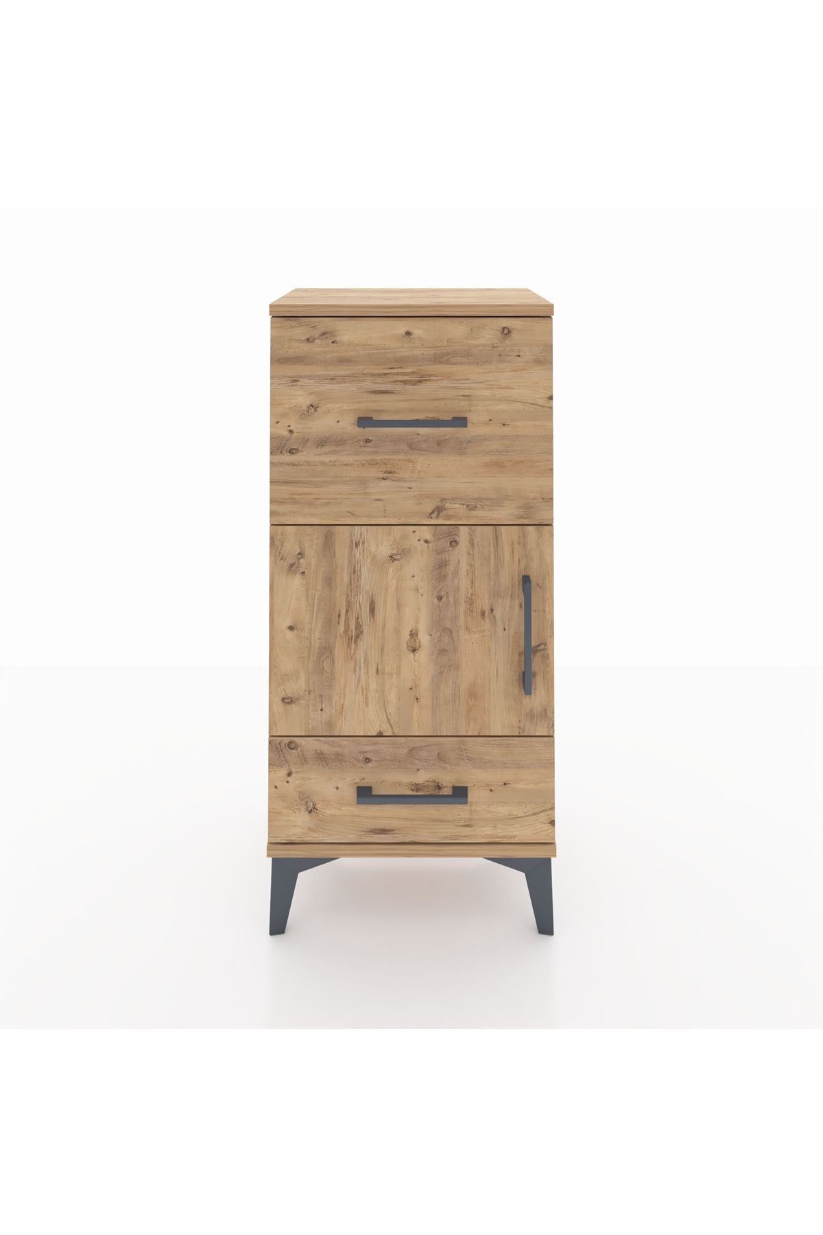 Arges Komodin Tek Raflı 2 Çekmeceli Tek Kapaklı 44x30x96 Çam-Çam