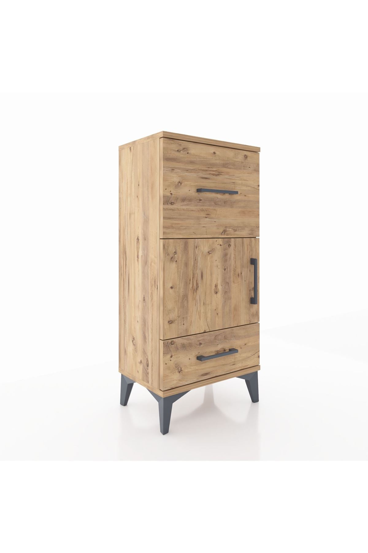 Arges Komodin Tek Raflı 2 Çekmeceli Tek Kapaklı 44x30x96 Çam-Çam