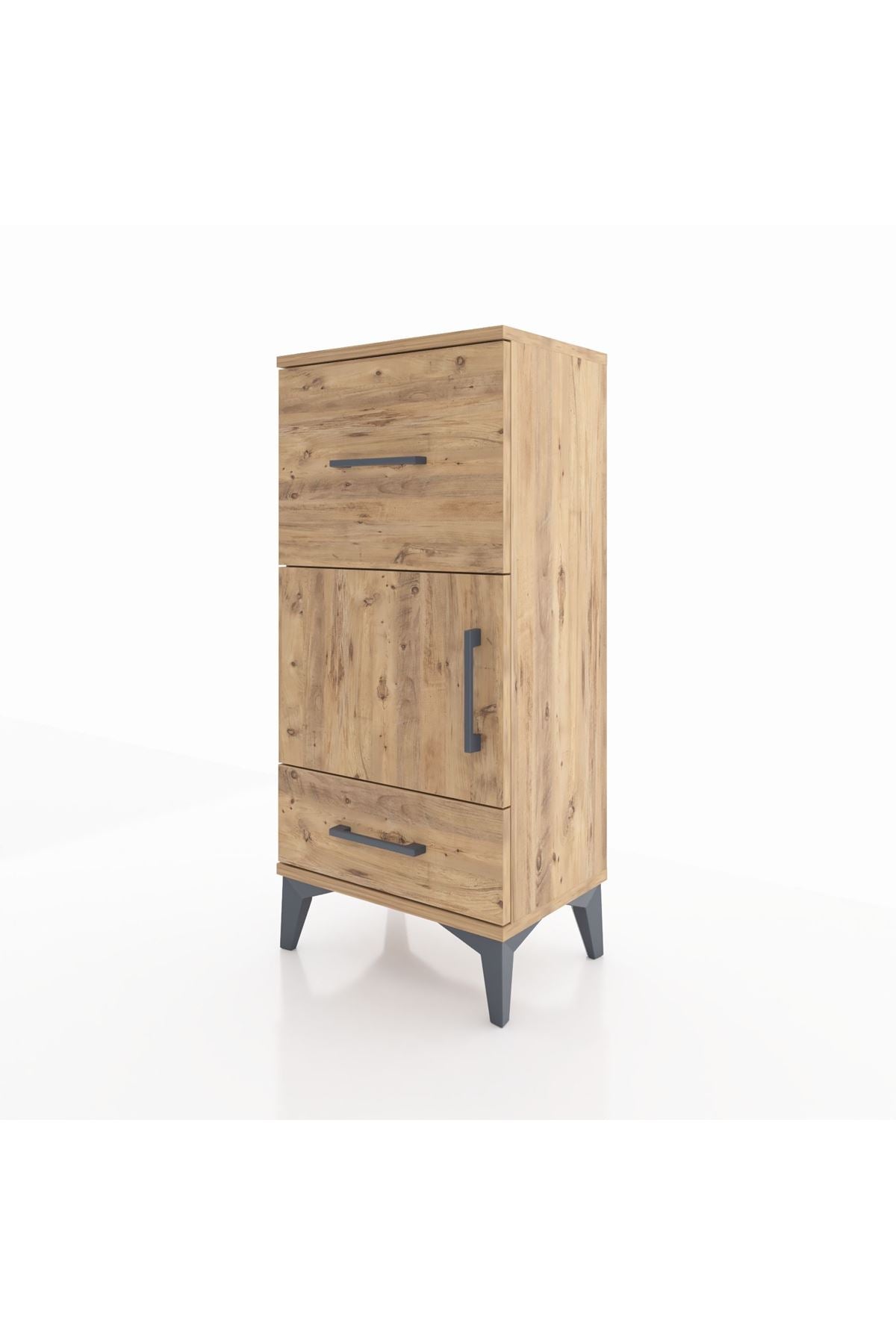 Arges Komodin Tek Raflı 2 Çekmeceli Tek Kapaklı 44x30x96 Çam-Çam