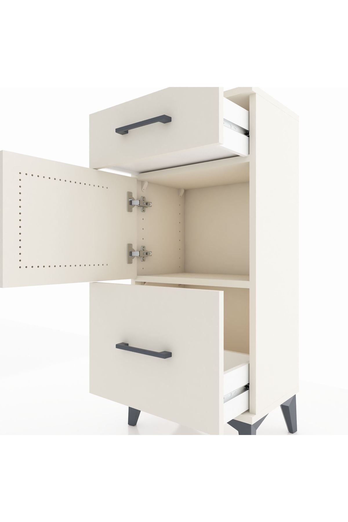 Arges Komodin Tek Raflı 2 Çekmeceli Tek Kapaklı 44x30x96 Aytaşı-Aytaşı