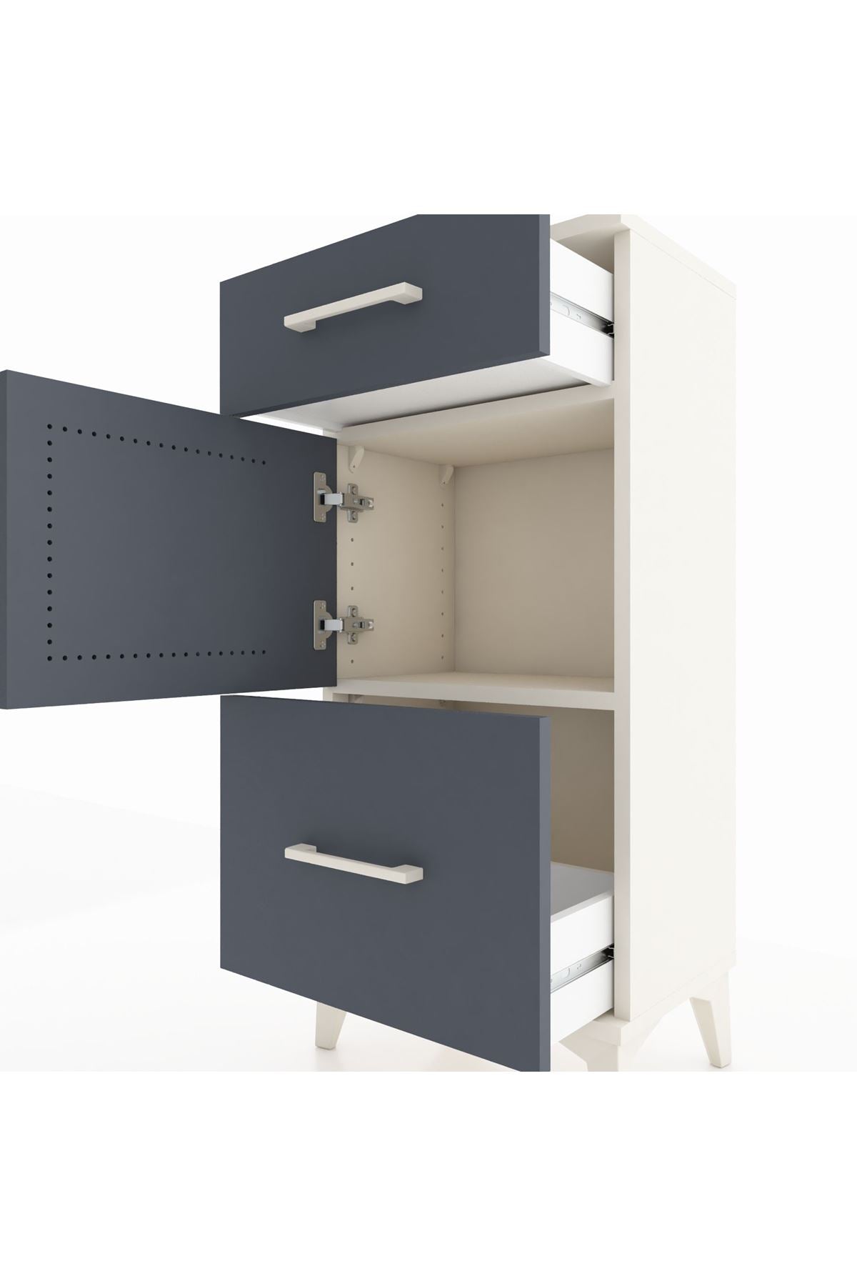 Arges Komodin Tek Raflı 2 Çekmeceli Tek Kapaklı 44x30x96 Aytaşı-Antrasit