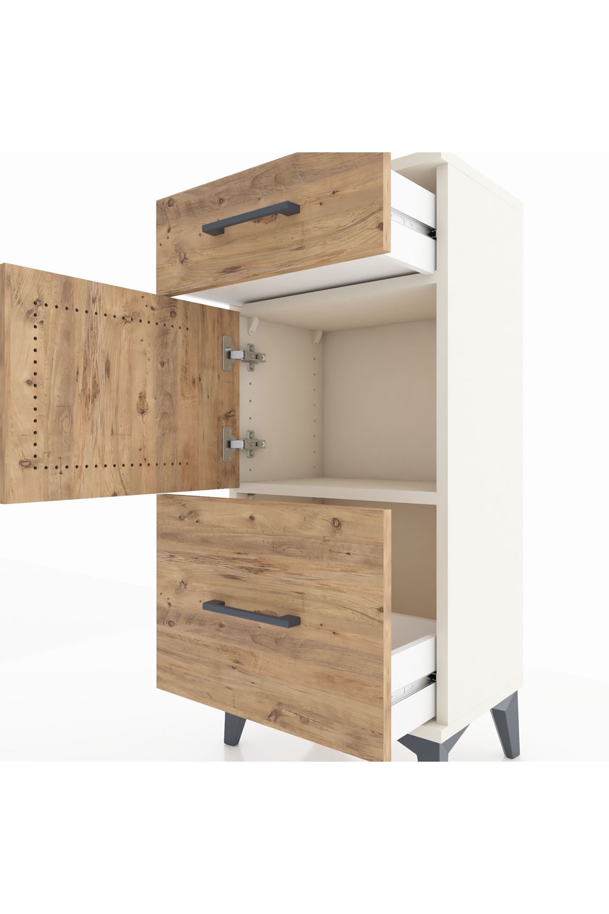 Arges Komodin Tek Raflı 2 Çekmeceli Tek Kapaklı 44x30x96 Aytaşı-Çam