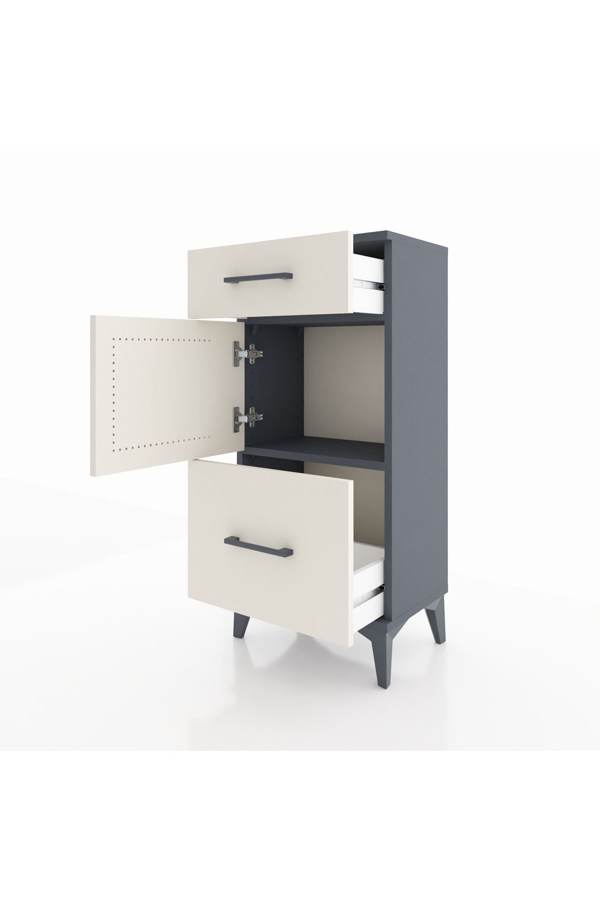 Arges Komodin Tek Raflı 2 Çekmeceli Tek Kapaklı 44x30x96 Antrasit-Aytaşı