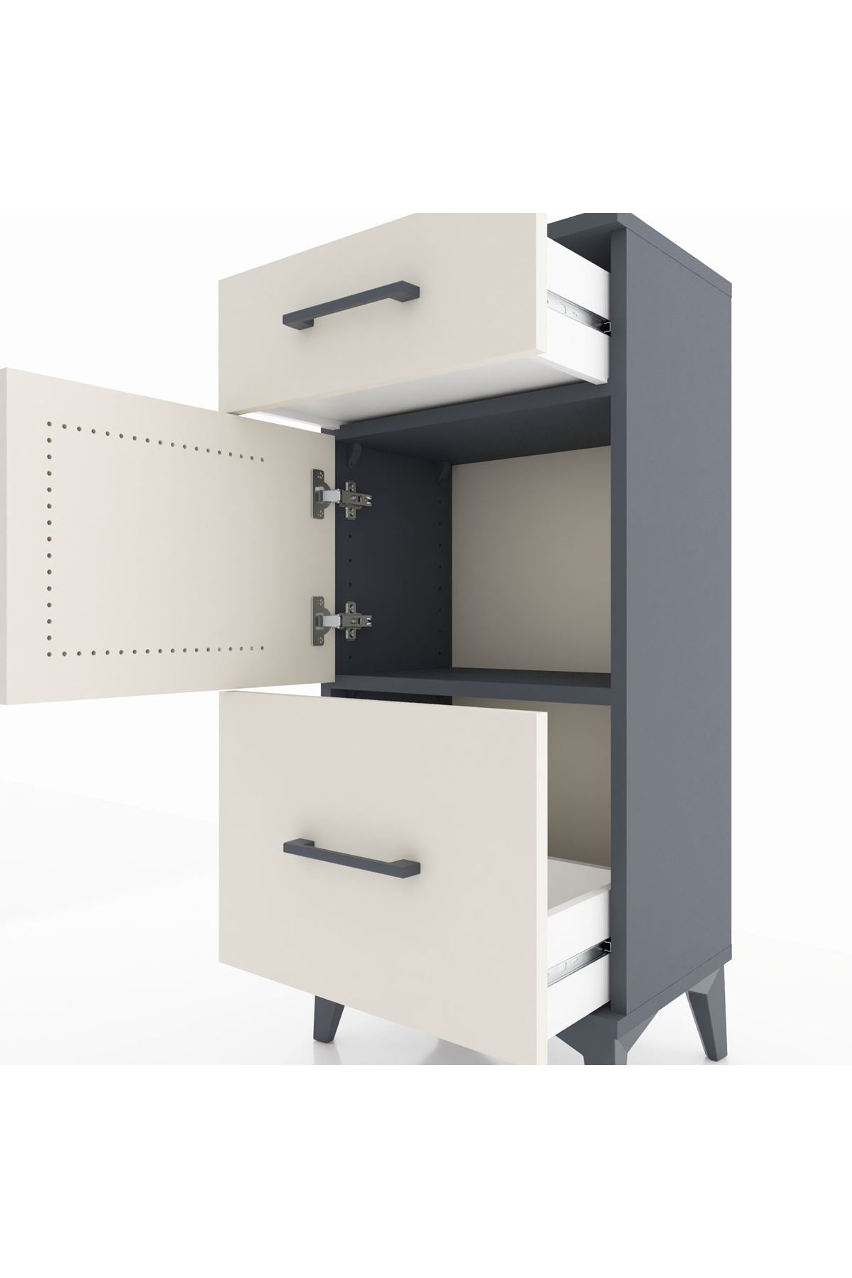 Arges Komodin Tek Raflı 2 Çekmeceli Tek Kapaklı 44x30x96 Antrasit-Aytaşı