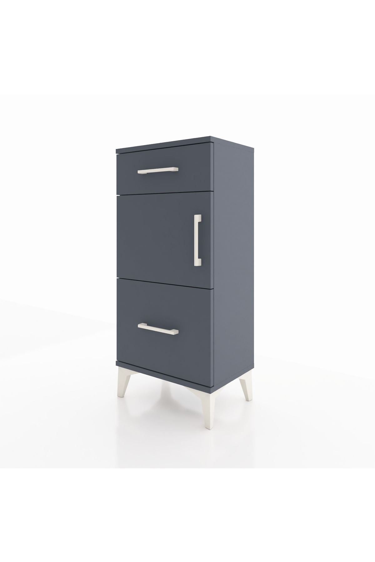 Arges Komodin Tek Raflı 2 Çekmeceli Tek Kapaklı 44x30x96 Antrasit-Antrasit