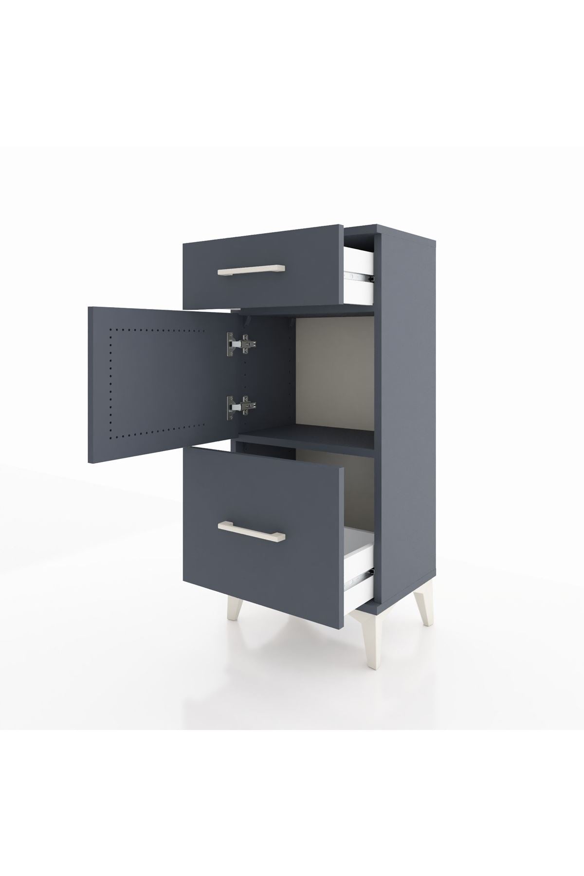 Arges Komodin Tek Raflı 2 Çekmeceli Tek Kapaklı 44x30x96 Antrasit-Antrasit