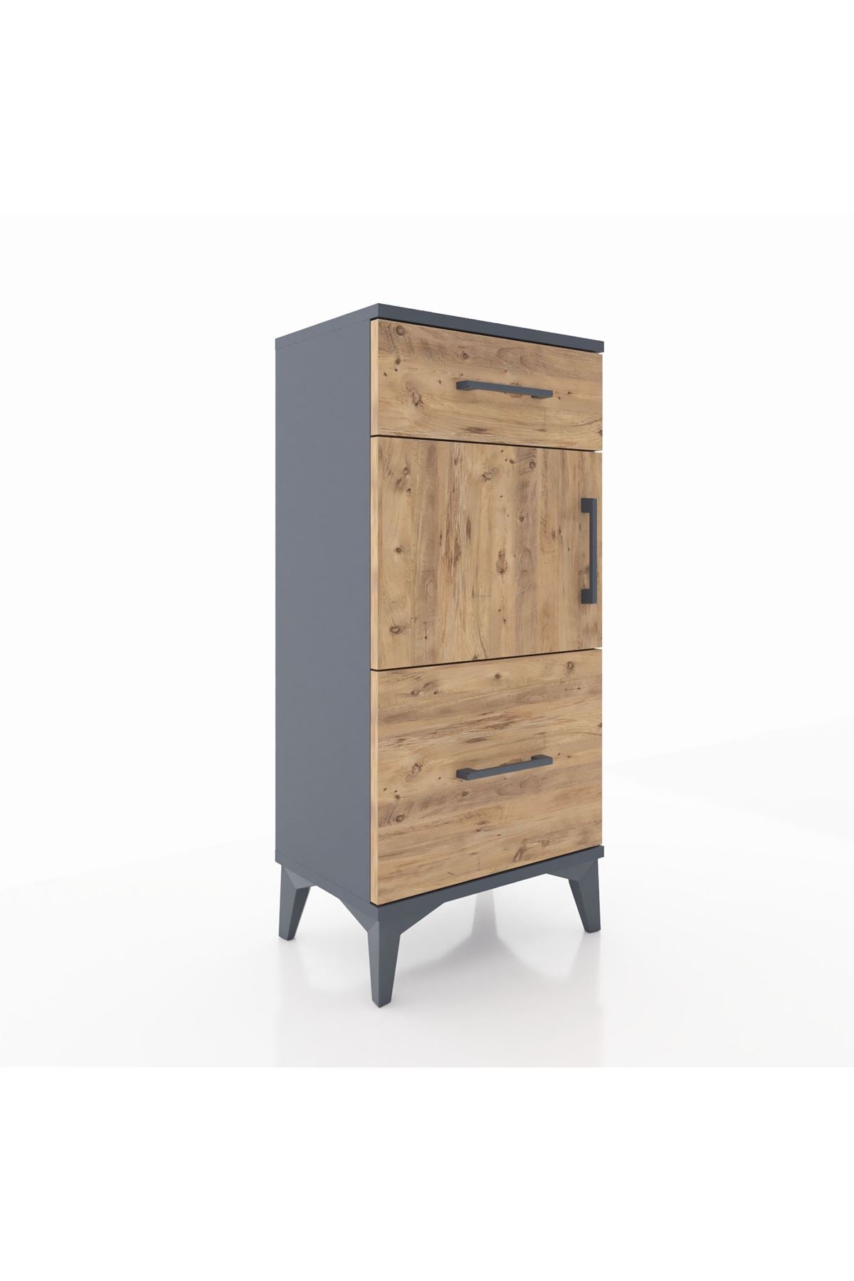 Arges Komodin Tek Raflı 2 Çekmeceli Tek Kapaklı 44x30x96 Antrasit-Çam