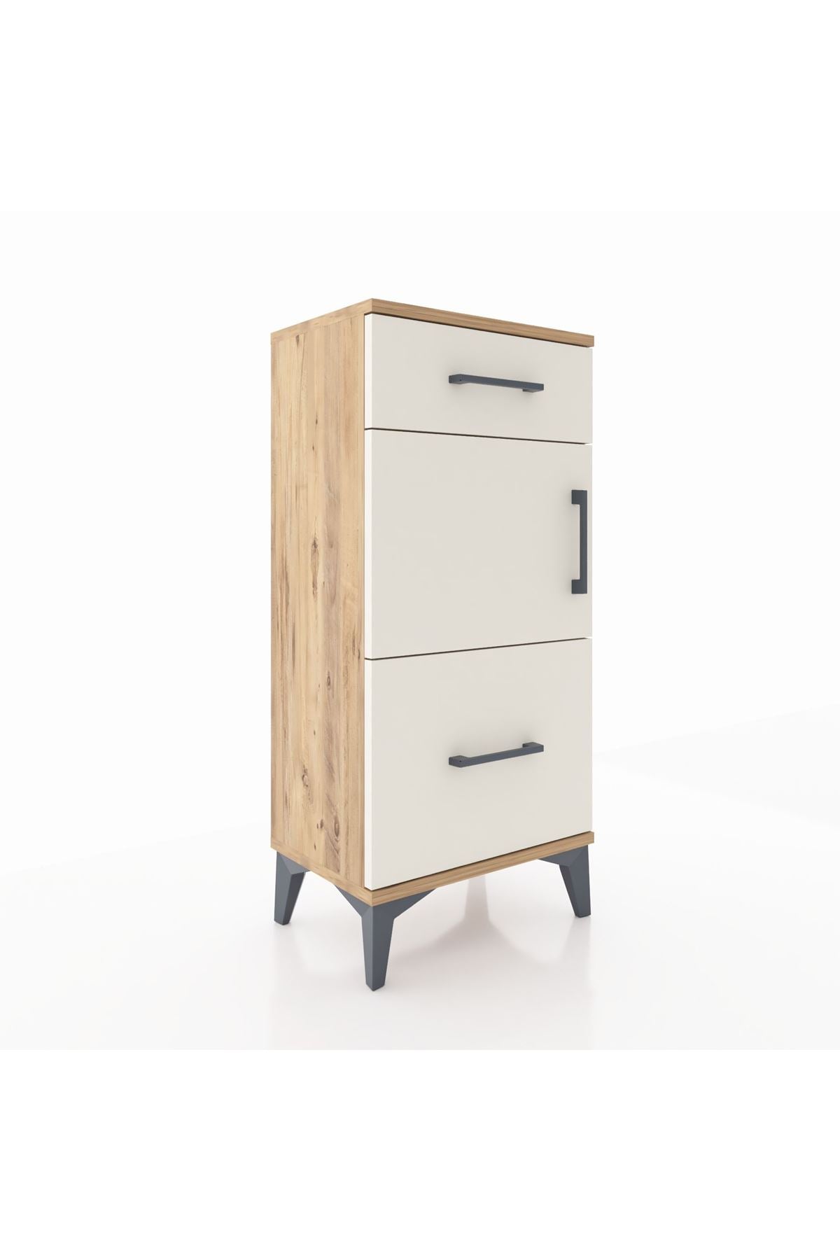 Arges Komodin Tek Raflı 2 Çekmeceli Tek Kapaklı 44x30x96 Çam-Aytaşı