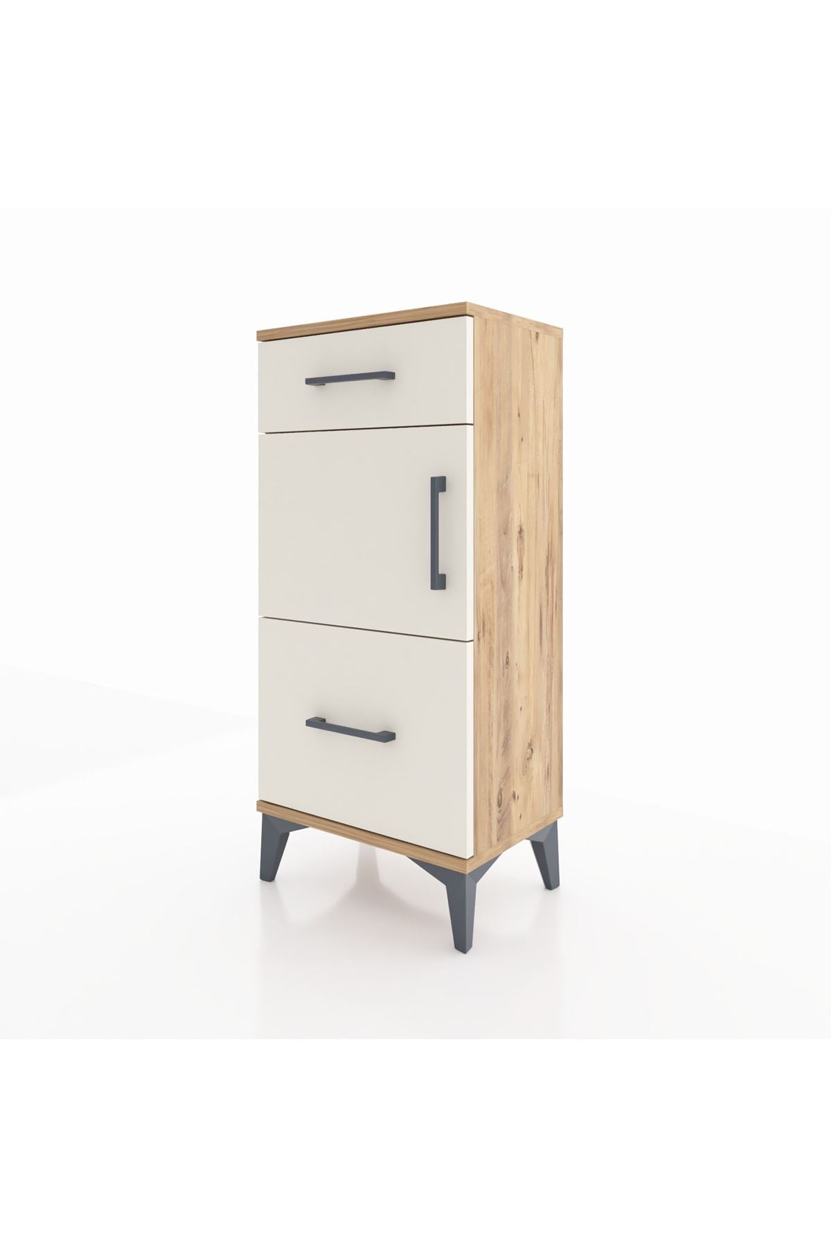 Arges Komodin Tek Raflı 2 Çekmeceli Tek Kapaklı 44x30x96 Çam-Aytaşı