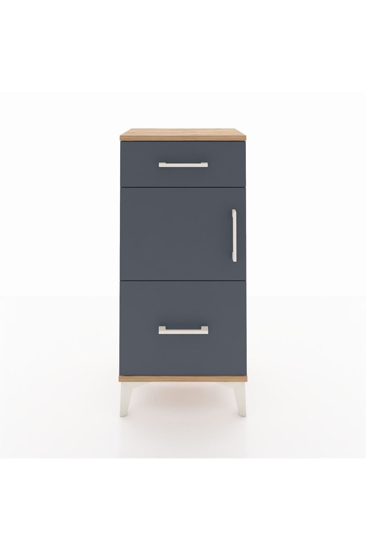 Arges Komodin Tek Raflı 2 Çekmeceli Tek Kapaklı 44x30x96 Çam-Antrasit