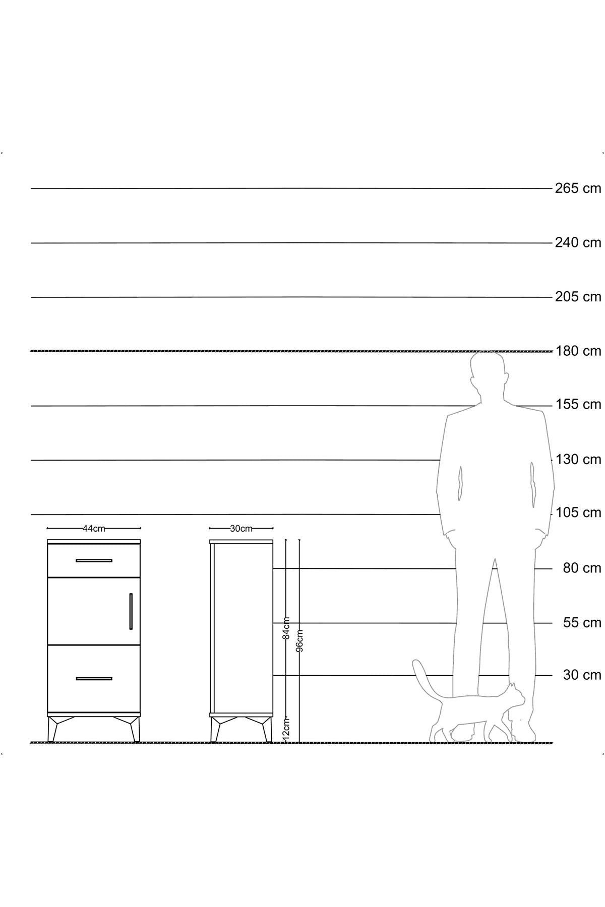 Arges Komodin Tek Raflı 2 Çekmeceli Tek Kapaklı 44x30x96 Çam-Aytaşı