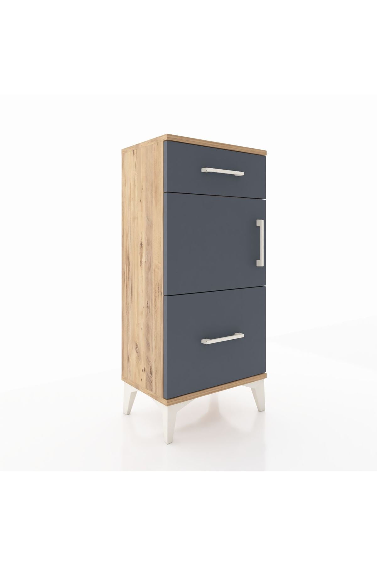 Arges Komodin Tek Raflı 2 Çekmeceli Tek Kapaklı 44x30x96 Çam-Antrasit