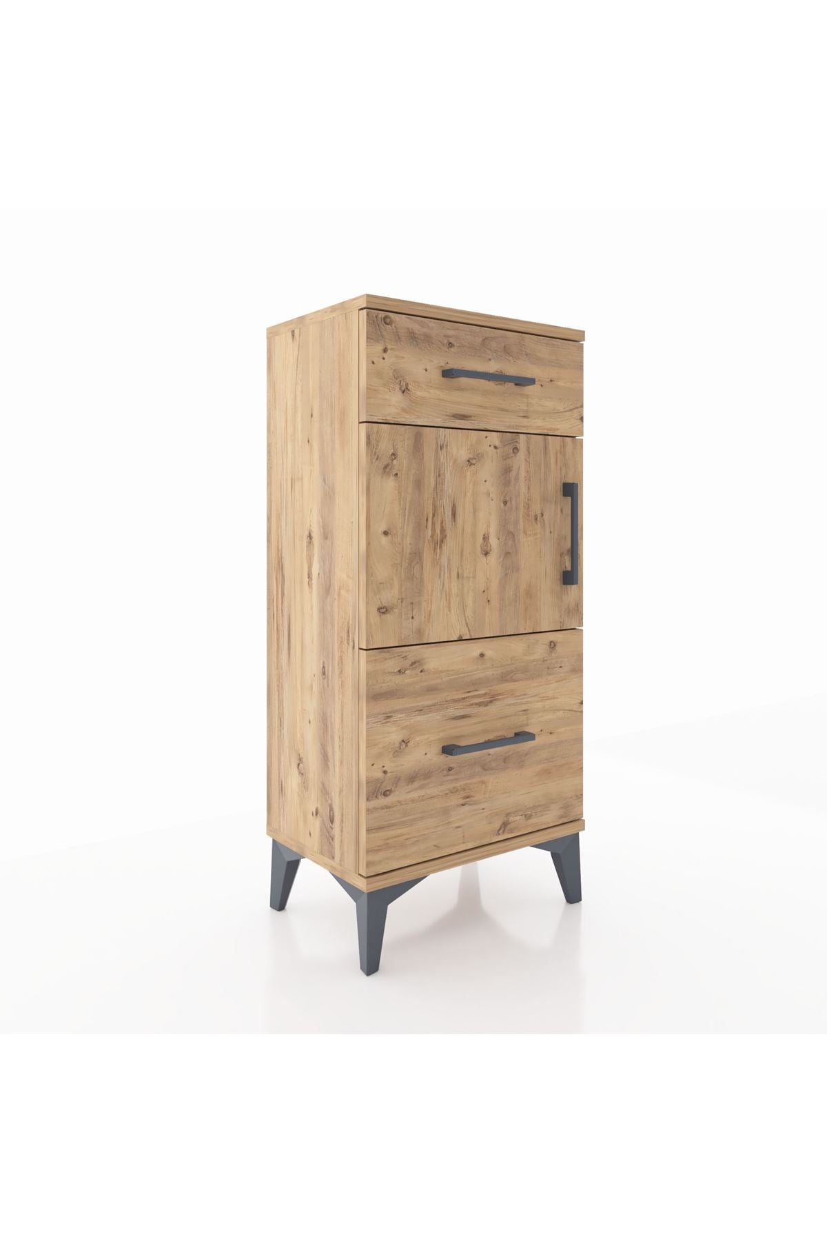 Arges Komodin Tek Raflı 2 Çekmeceli Tek Kapaklı 44x30x96 Çam-Çam