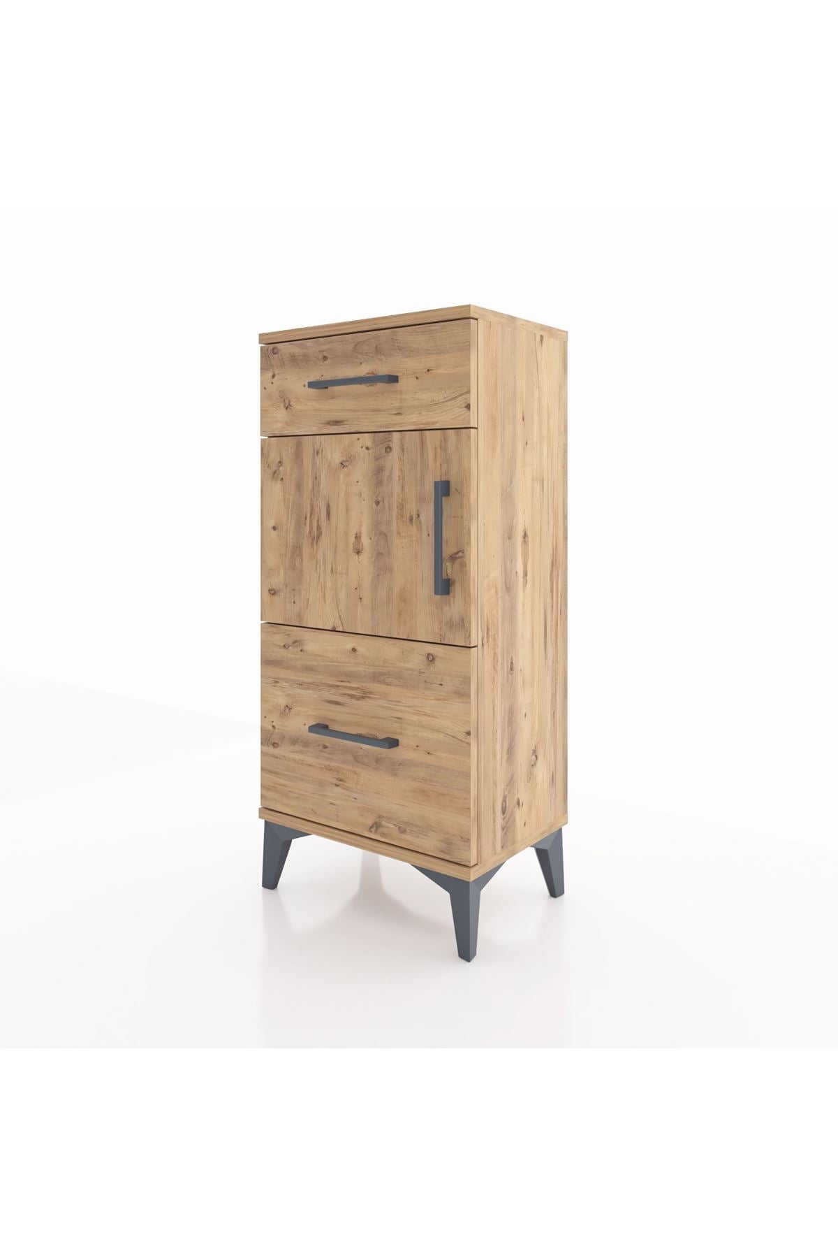 Arges Komodin Tek Raflı 2 Çekmeceli Tek Kapaklı 44x30x96 Çam-Çam