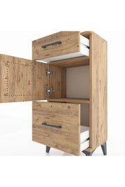 Arges Komodin Tek Raflı 2 Çekmeceli Tek Kapaklı 44x30x96 Çam-Çam