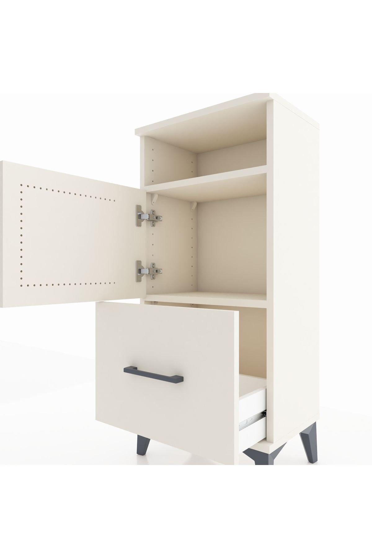 Arges Komodin 2 Raflı Tek Çekmeceli 2 Kapaklı 44x30x96 Aytaşı-Aytaşı