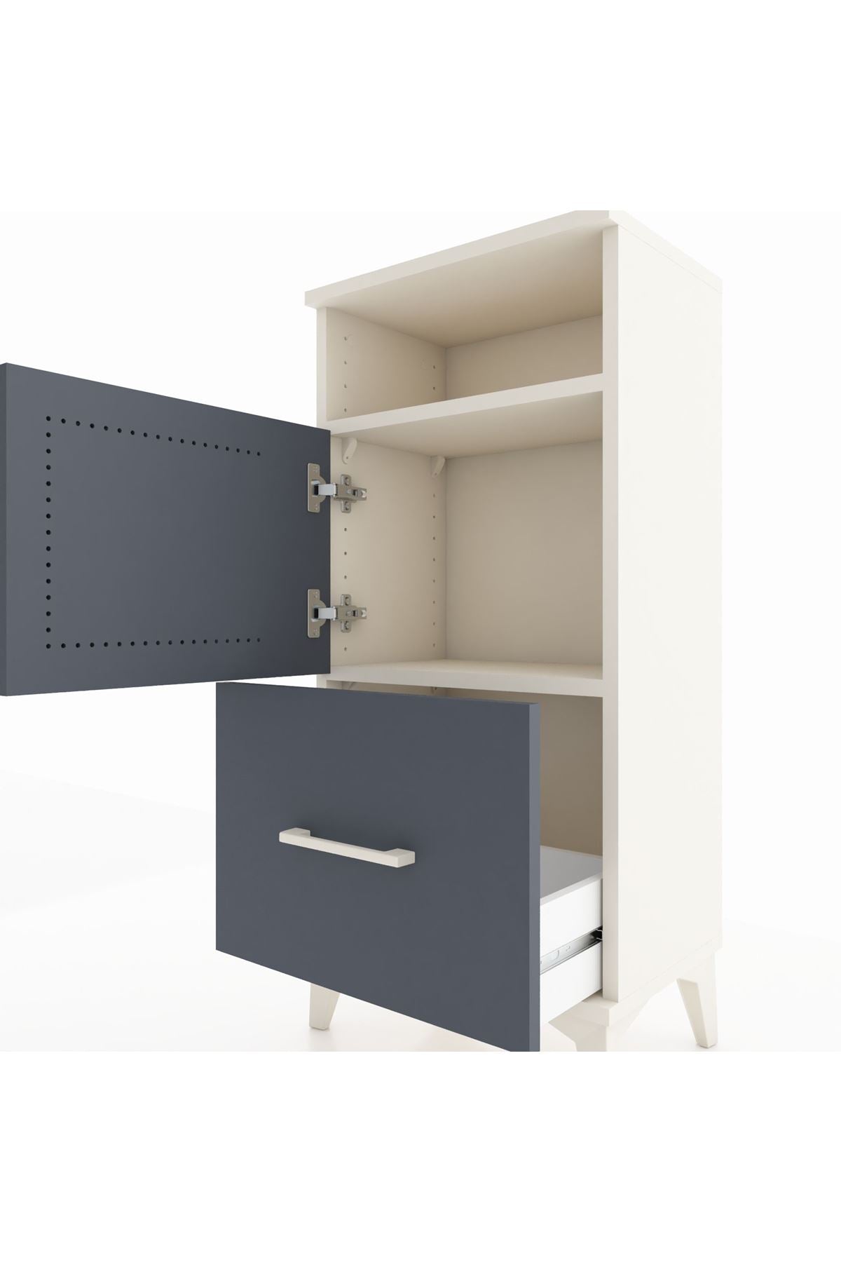 Arges Komodin 2 Raflı Tek Çekmeceli 2 Kapaklı 44x30x96 Aytaşı-Antrasit