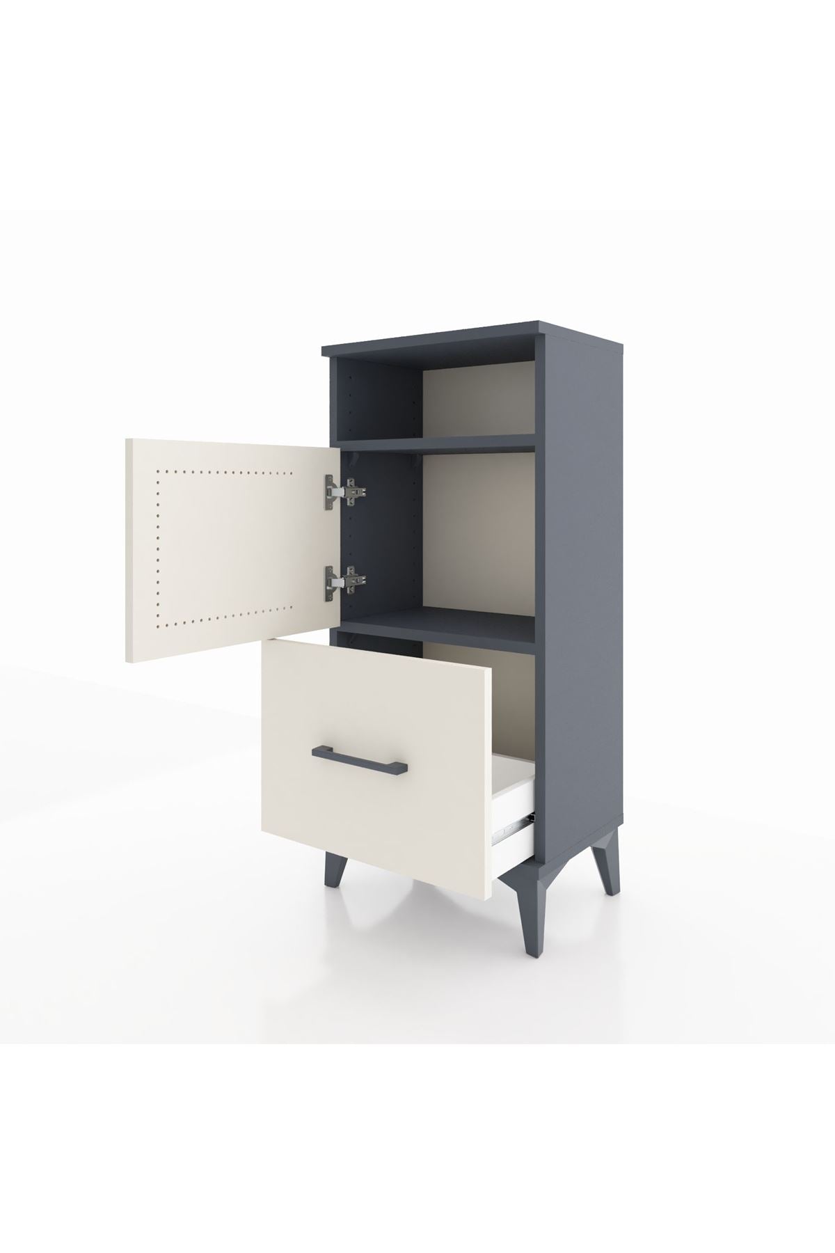 Arges Komodin 2 Raflı Tek Çekmeceli 2 Kapaklı 44x30x96 Antrasit-Aytaşı