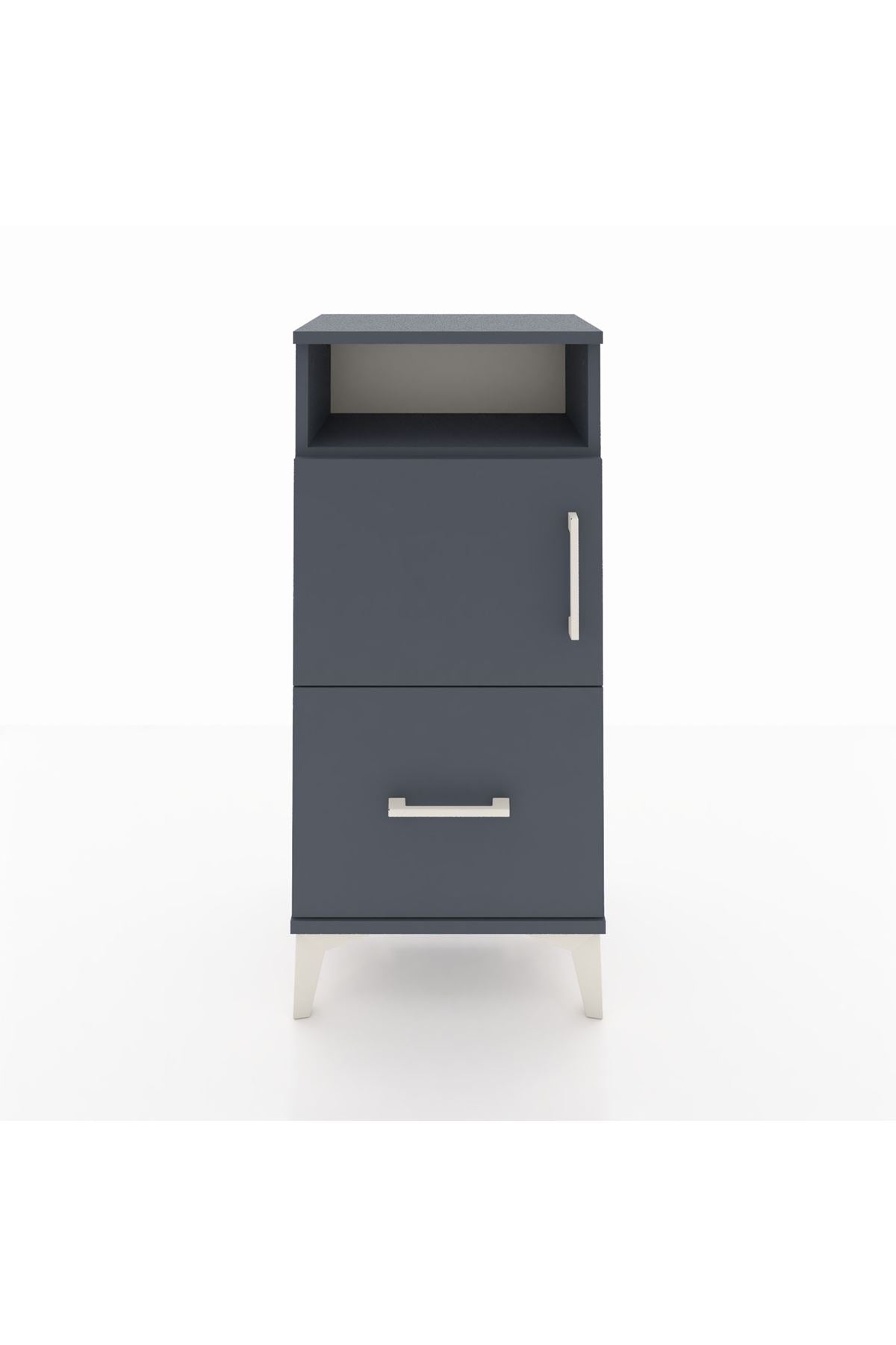 Arges Komodin 2 Raflı Tek Çekmeceli 2 Kapaklı 44x30x96 Antrasit-Antrasit