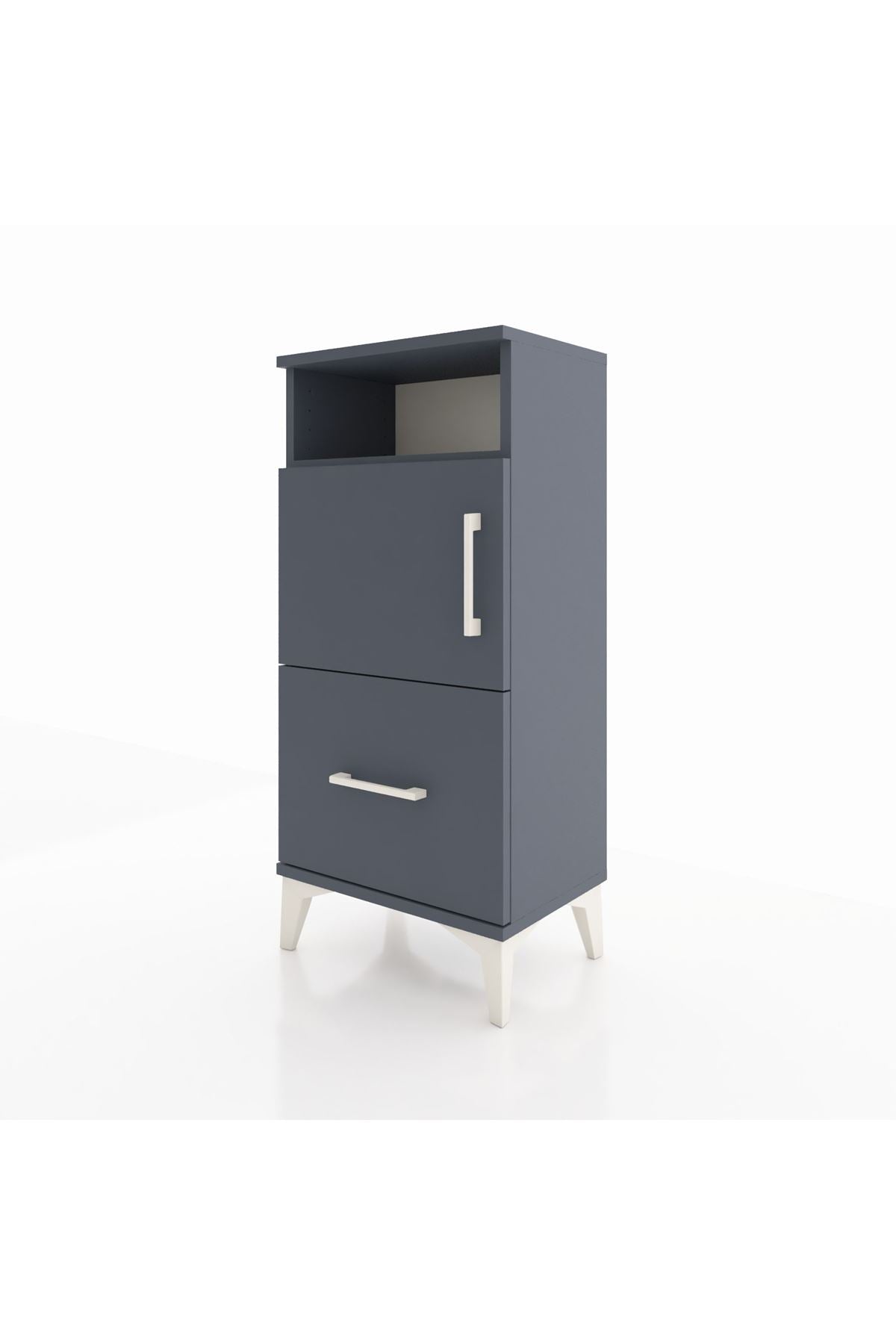 Arges Komodin 2 Raflı Tek Çekmeceli 2 Kapaklı 44x30x96 Antrasit-Antrasit