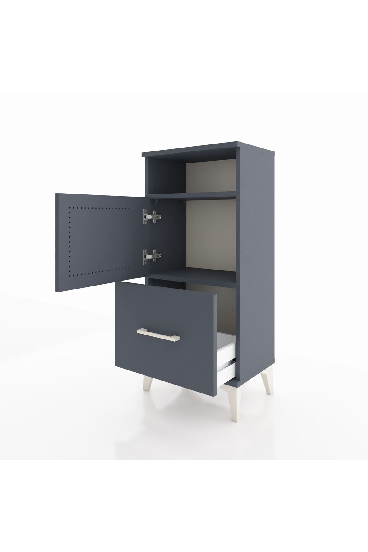 Arges Komodin 2 Raflı Tek Çekmeceli 2 Kapaklı 44x30x96 Antrasit-Antrasit