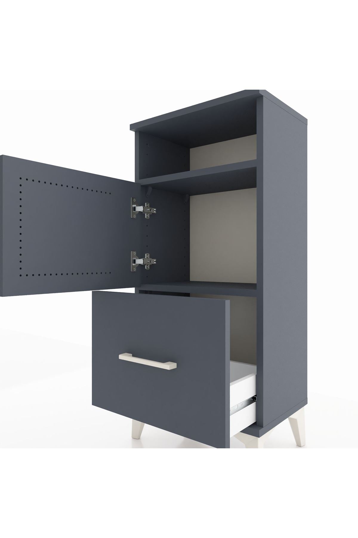 Arges Komodin 2 Raflı Tek Çekmeceli 2 Kapaklı 44x30x96 Antrasit-Antrasit