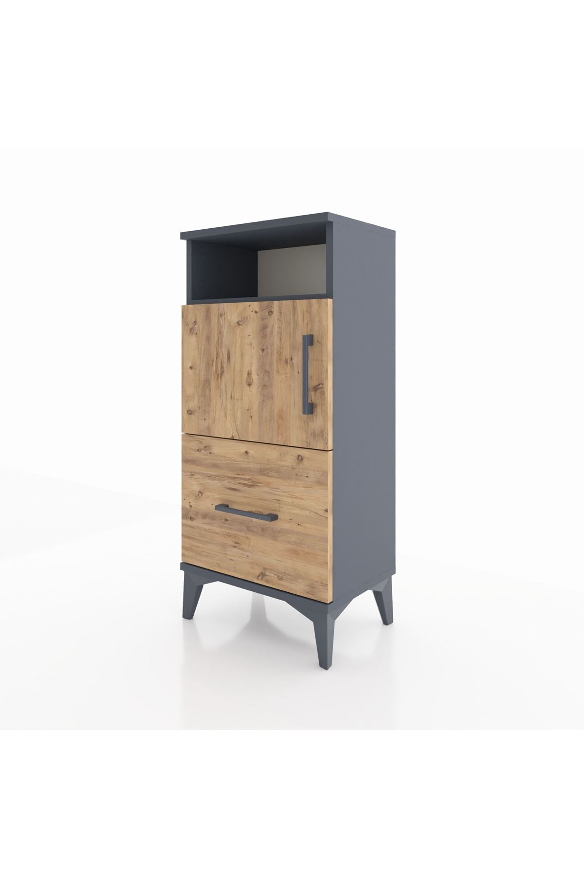 Arges Komodin 2 Raflı Tek Çekmeceli 2 Kapaklı 44x30x96 Antrasit-Çam