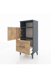Arges Komodin 2 Raflı Tek Çekmeceli 2 Kapaklı 44x30x96 Antrasit-Çam
