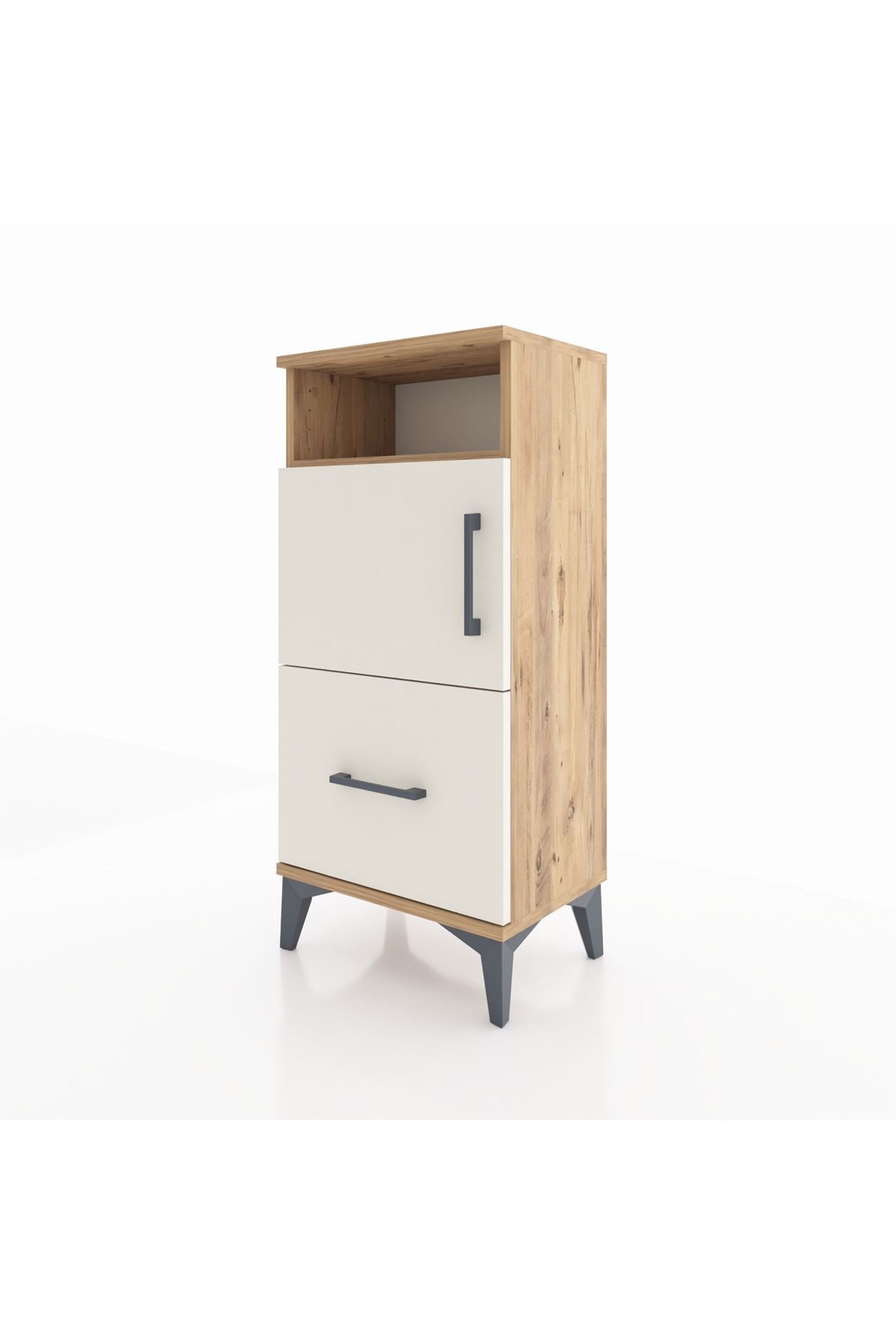 Arges Komodin 2 Raflı Tek Çekmeceli 2 Kapaklı 44x30x96 Çam-Aytaşı