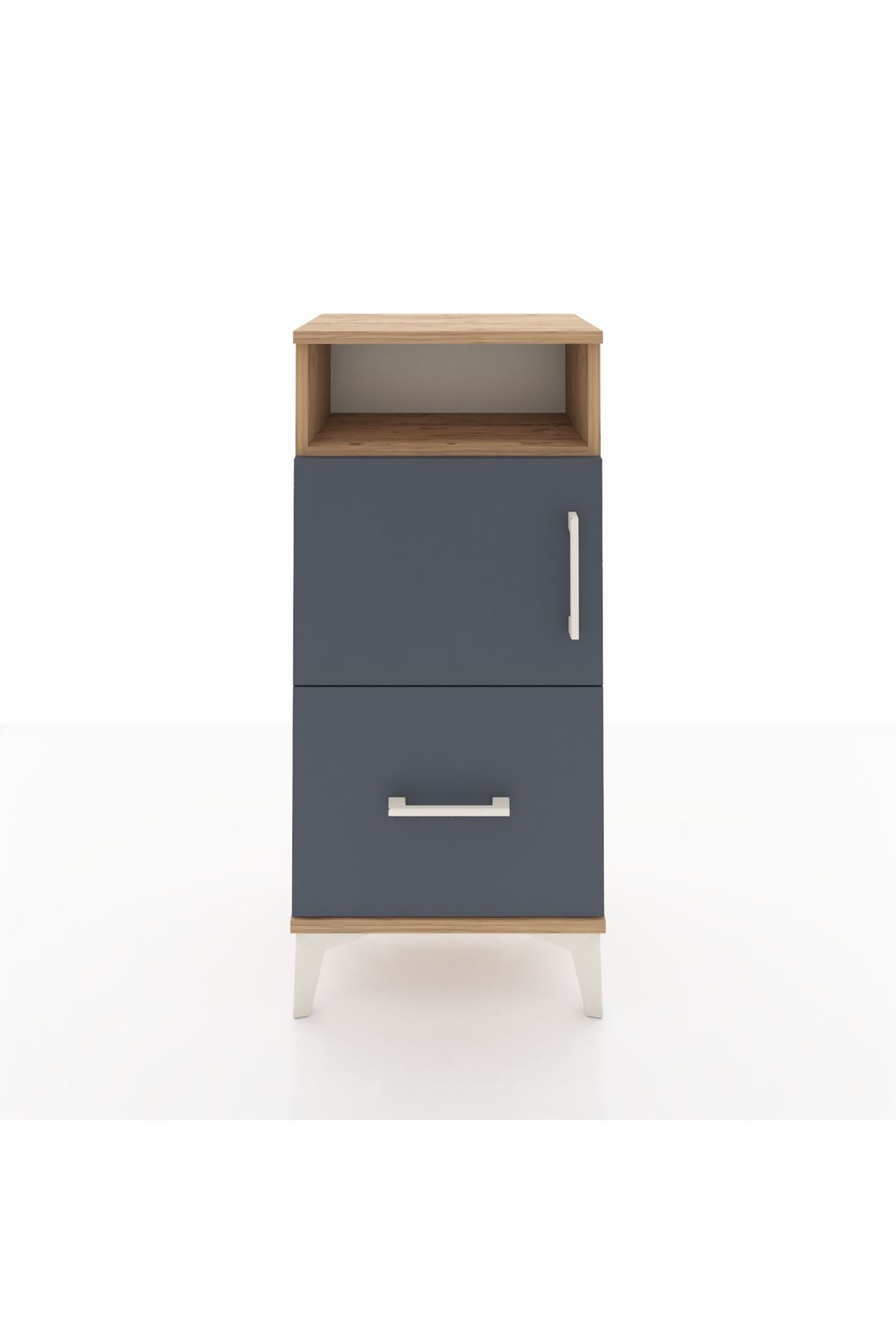 Arges Komodin 2 Raflı Tek Çekmeceli 2 Kapaklı 44x30x96 Çam-Antrasit