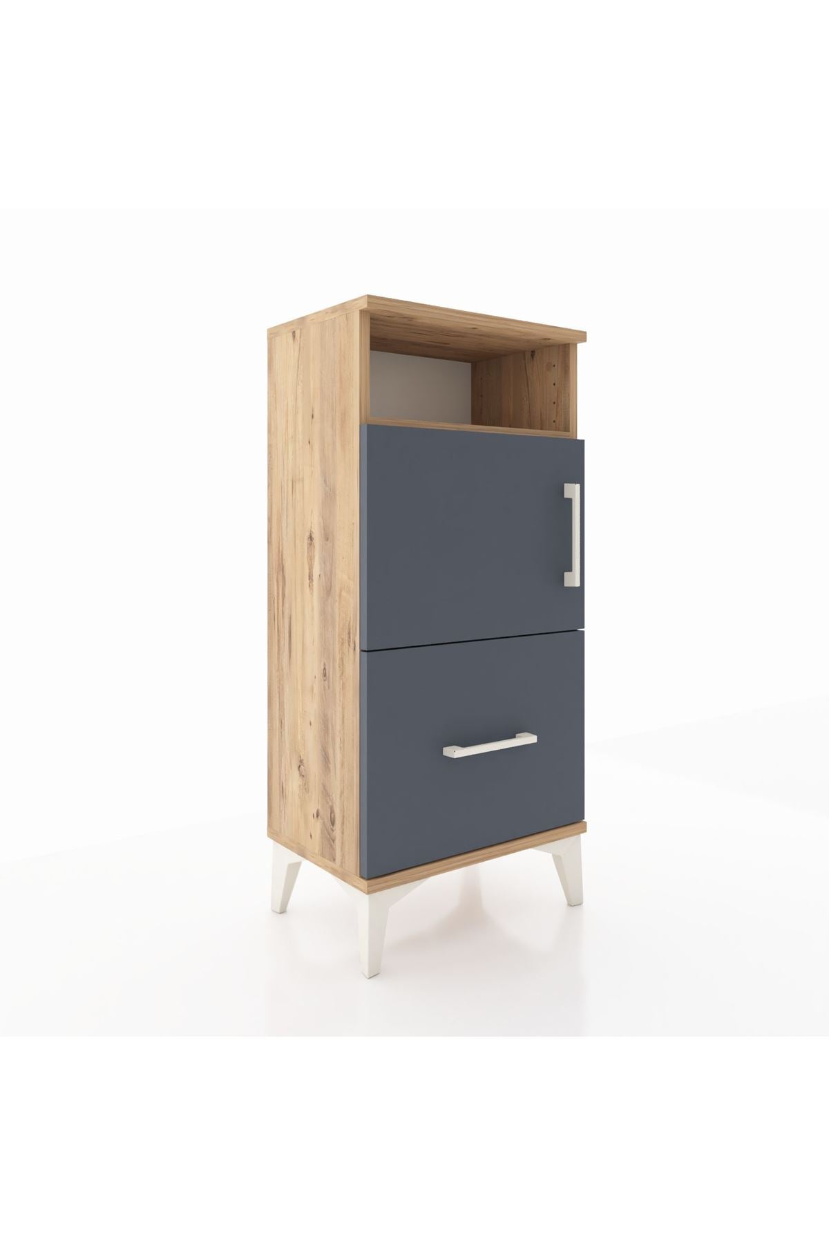 Arges Komodin 2 Raflı Tek Çekmeceli 2 Kapaklı 44x30x96 Çam-Antrasit