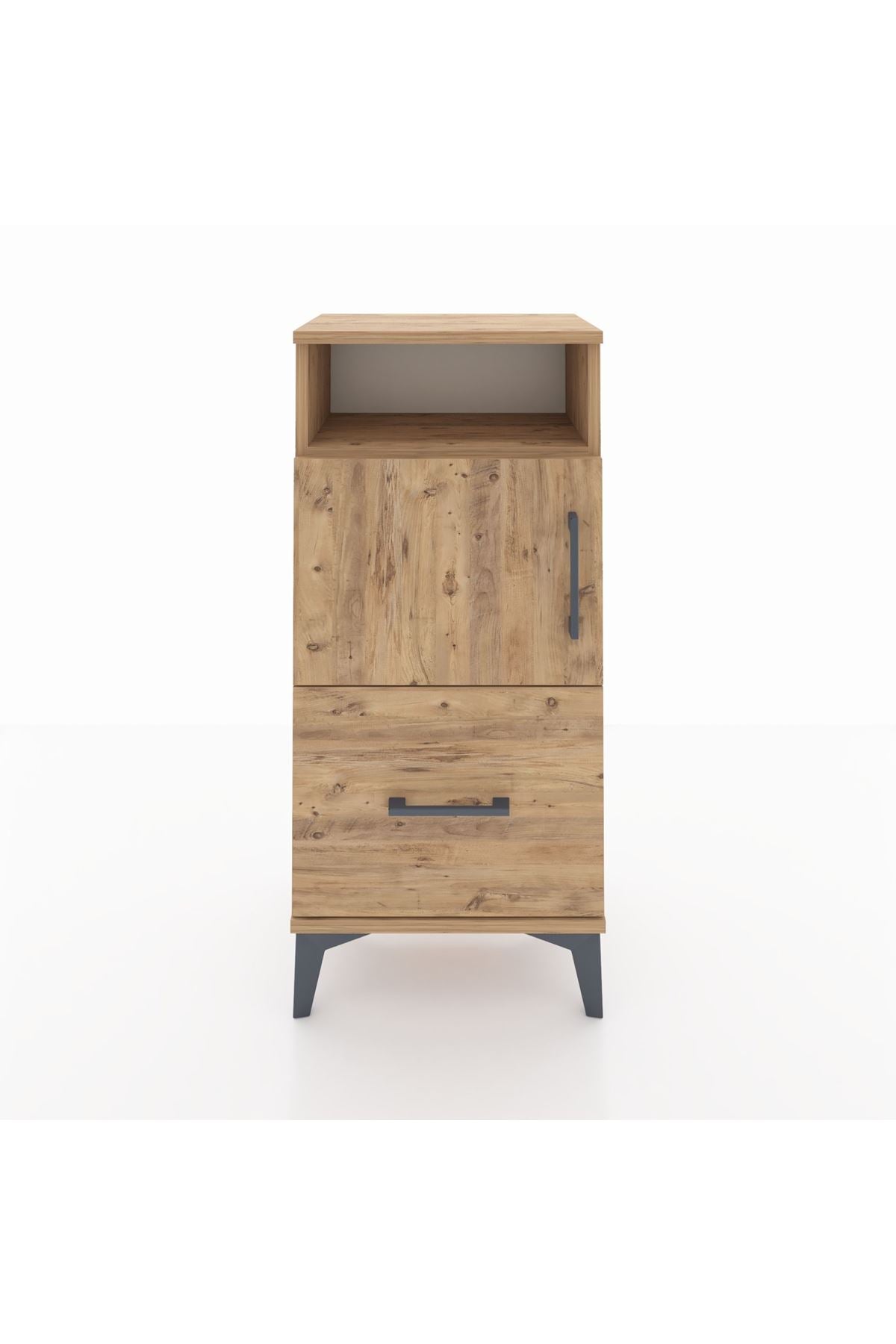 Arges Komodin 2 Raflı Tek Çekmeceli 2 Kapaklı 44x30x96 Çam-Çam