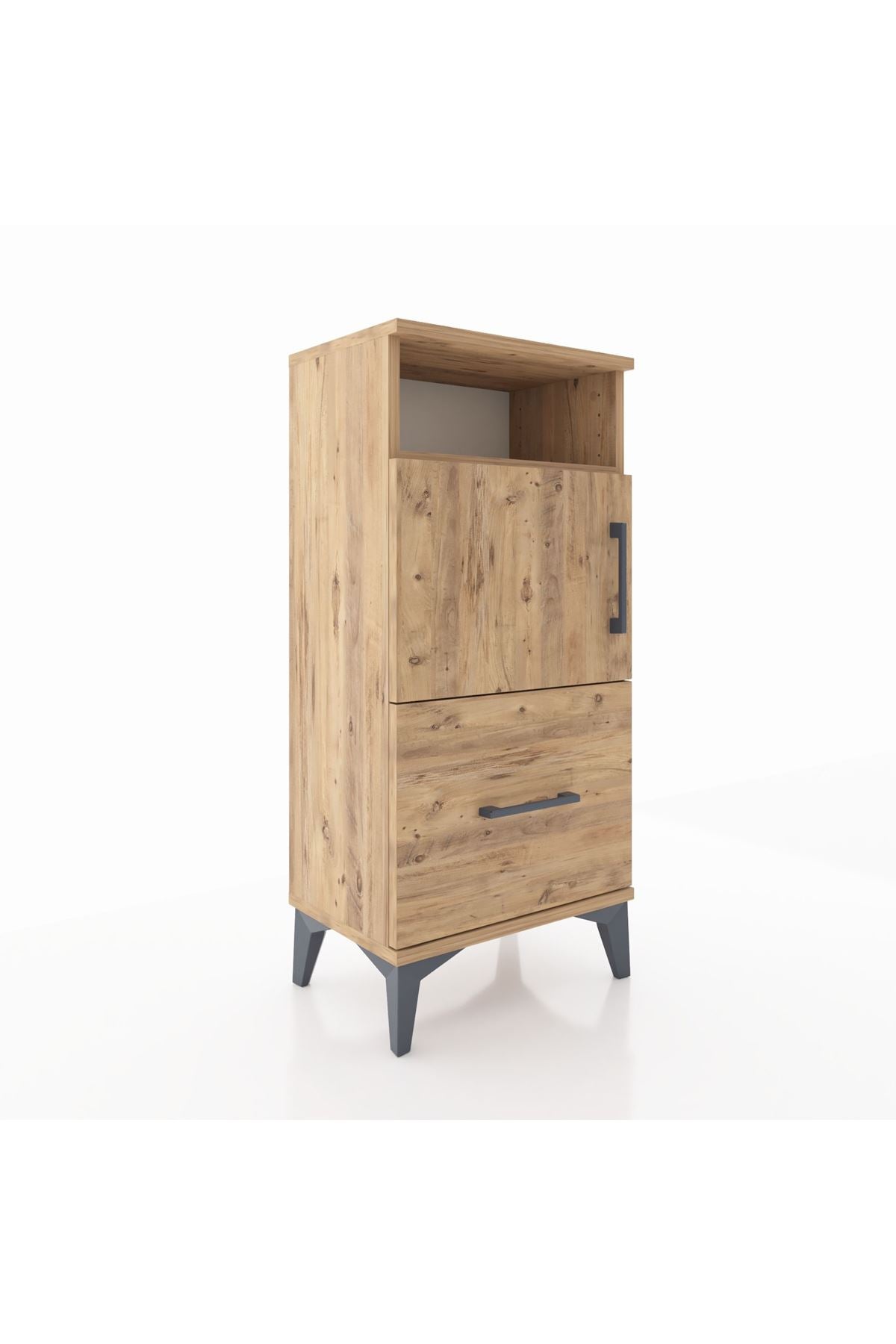 Arges Komodin 2 Raflı Tek Çekmeceli 2 Kapaklı 44x30x96 Çam-Çam