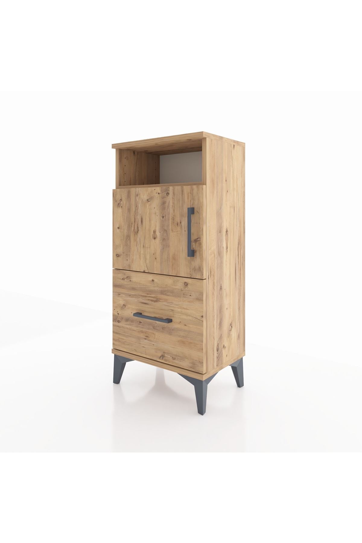 Arges Komodin 2 Raflı Tek Çekmeceli 2 Kapaklı 44x30x96 Çam-Çam