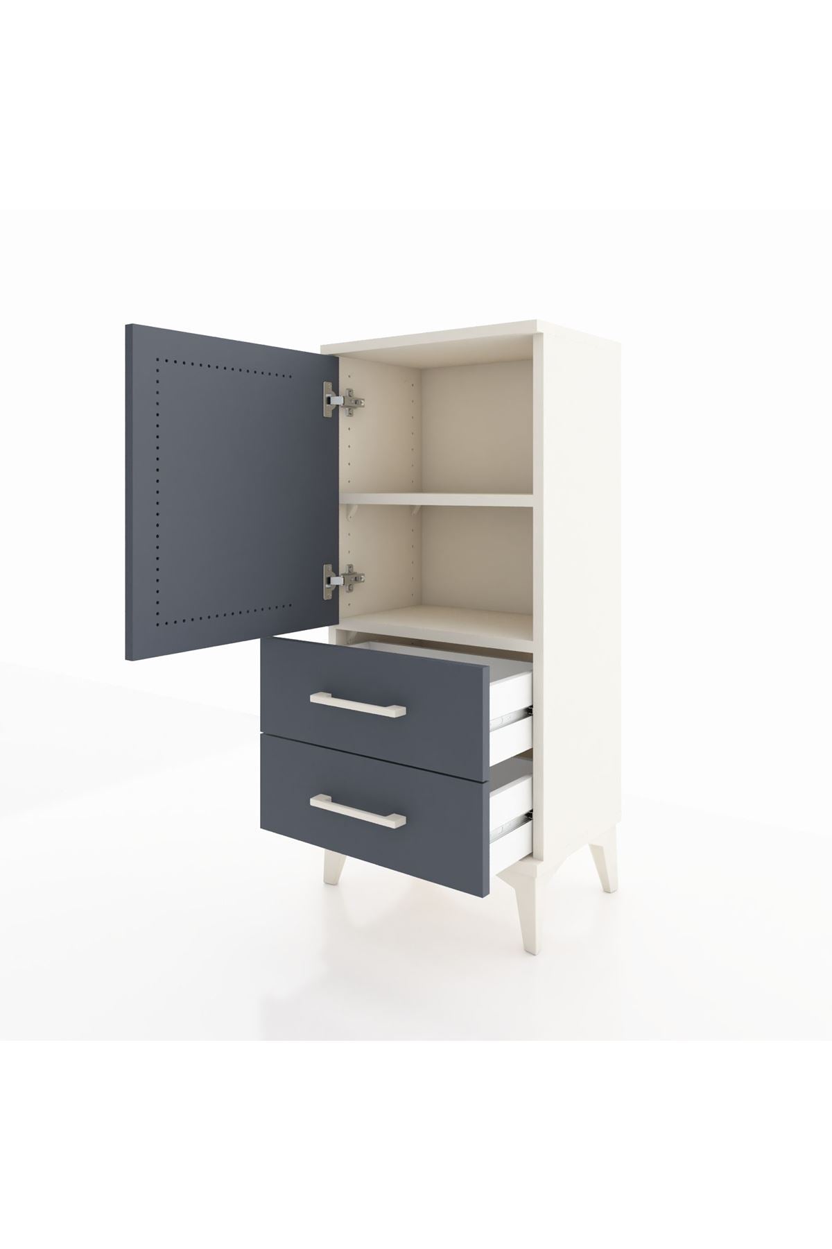 Arges Komodin 2 Raflı 2 Çekmeceli Tek Kapaklı 44x30x96 Aytaşı-Antrasit