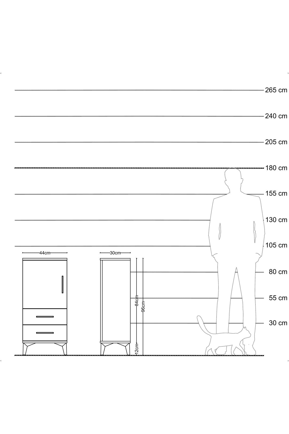 Arges Komodin 2 Raflı 2 Çekmeceli Tek Kapaklı 44x30x96 Aytaşı-Antrasit