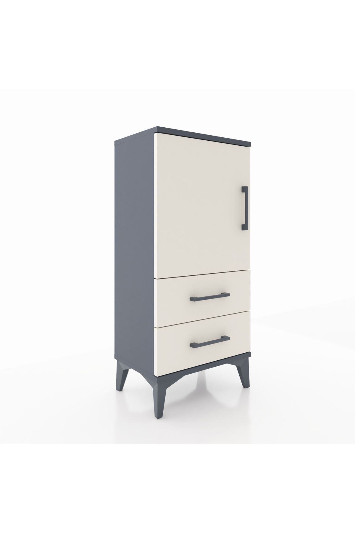 Arges Komodin 2 Raflı 2 Çekmeceli Tek Kapaklı 44x30x96 Antrasit-Aytaşı