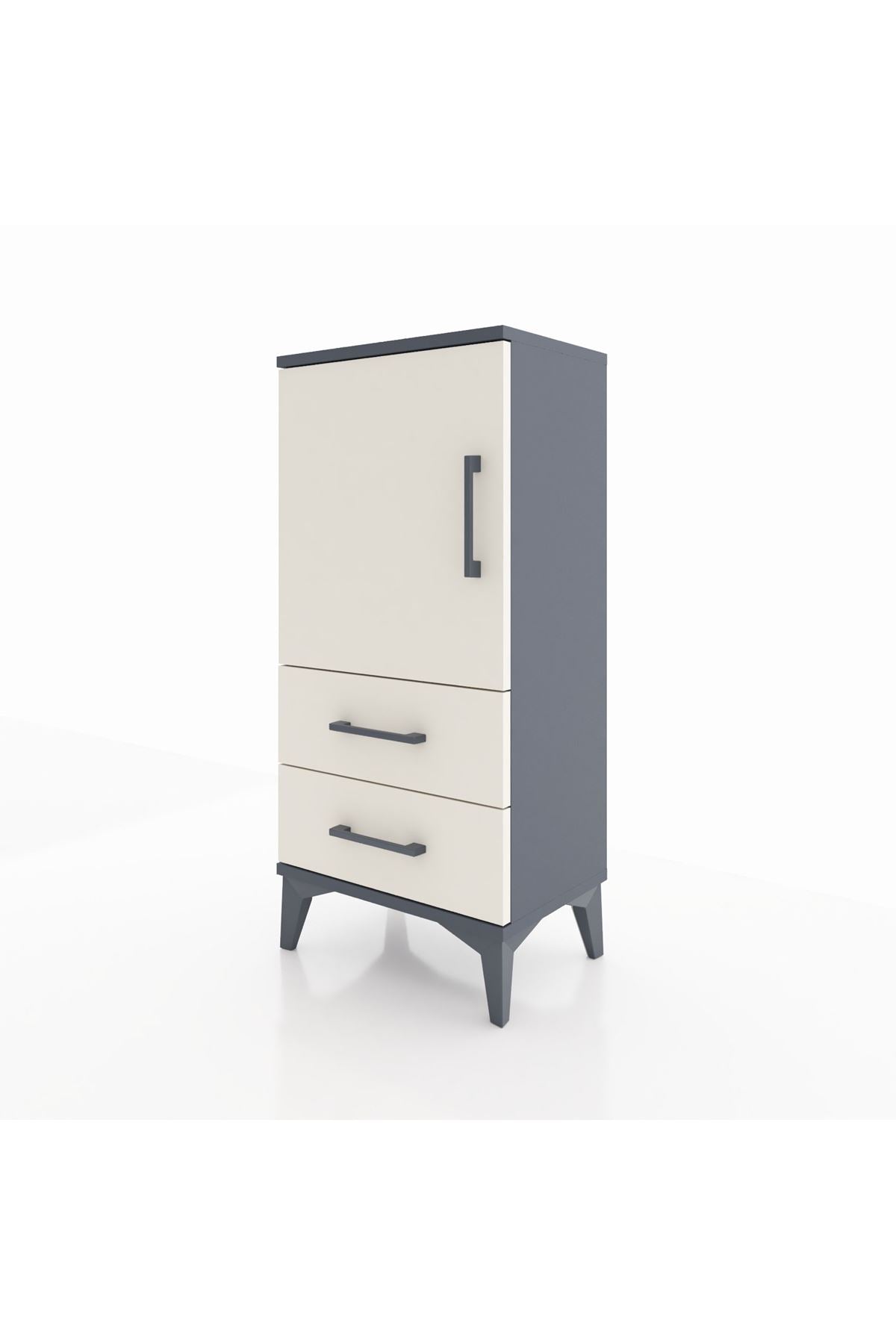 Arges Komodin 2 Raflı 2 Çekmeceli Tek Kapaklı 44x30x96 Antrasit-Aytaşı