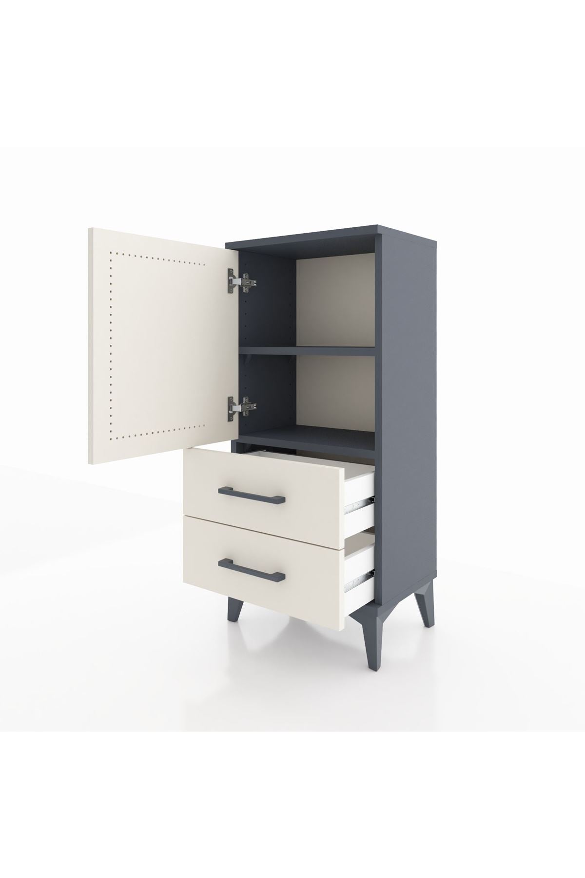 Arges Komodin 2 Raflı 2 Çekmeceli Tek Kapaklı 44x30x96 Antrasit-Aytaşı